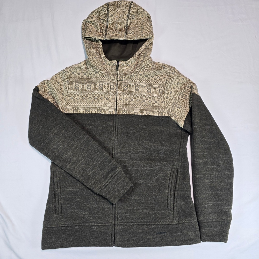 Patagonia Better Sweater Full Zip Hoodie Womens L‎ Grey Tan Fair Isle 25085 FA12